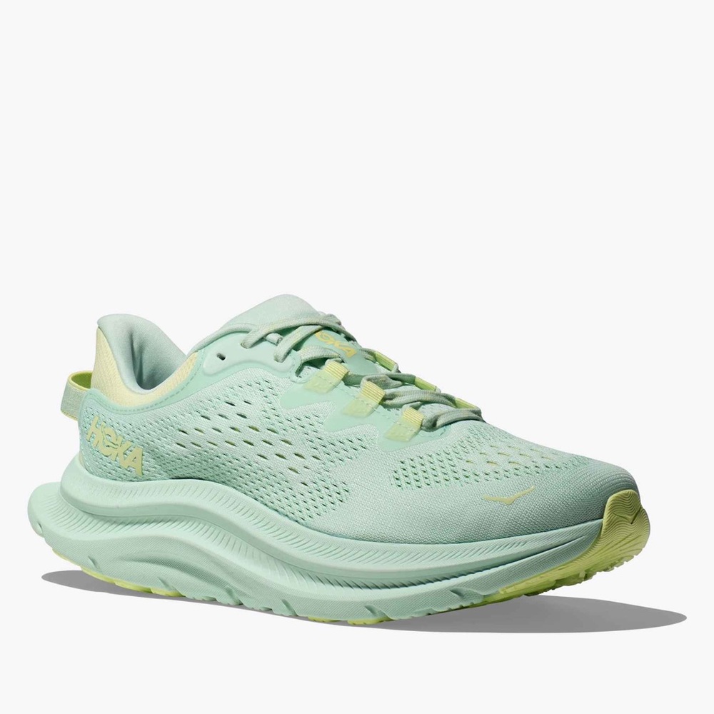 Hoka Athletic Shoes in Mint Green and Light Yellow